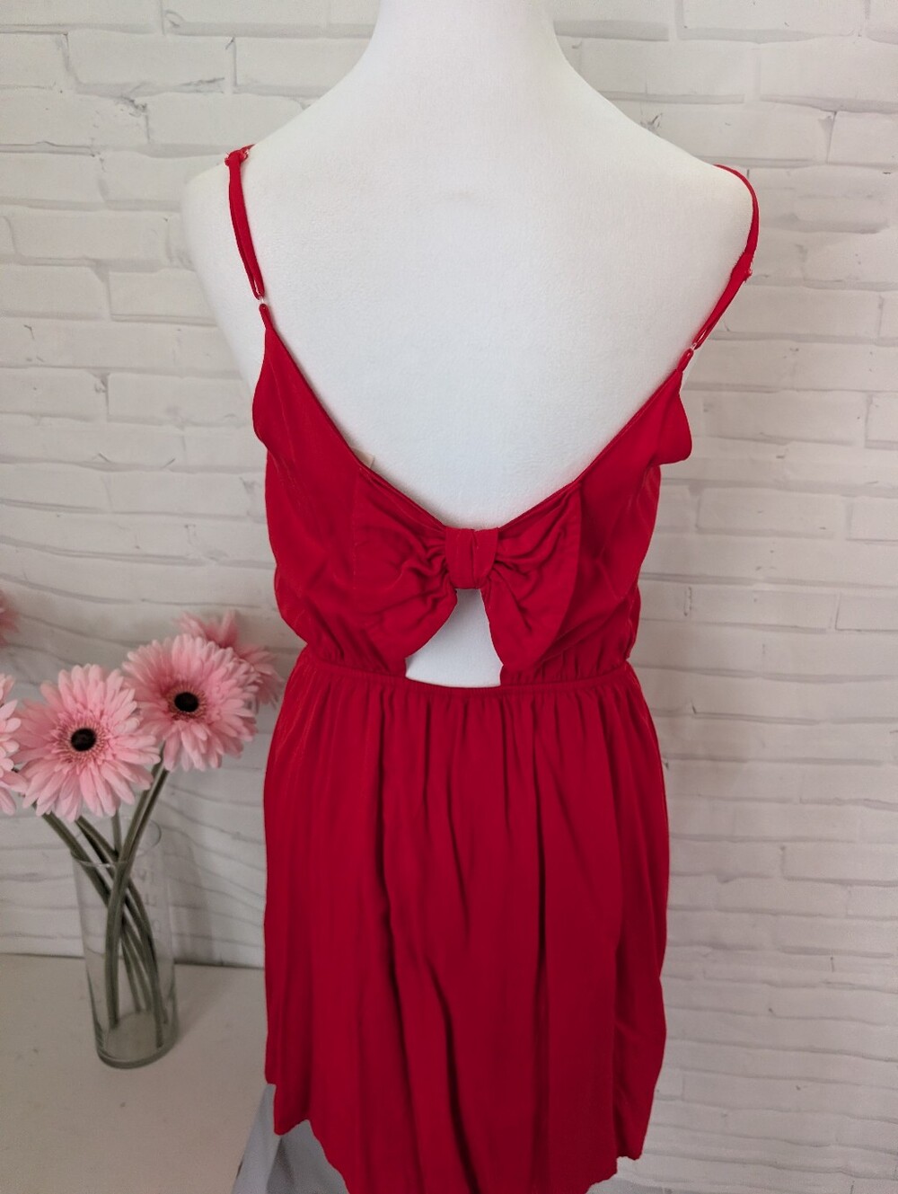 Everly Red Bow-Back Spaghetti Strap Dress - Women